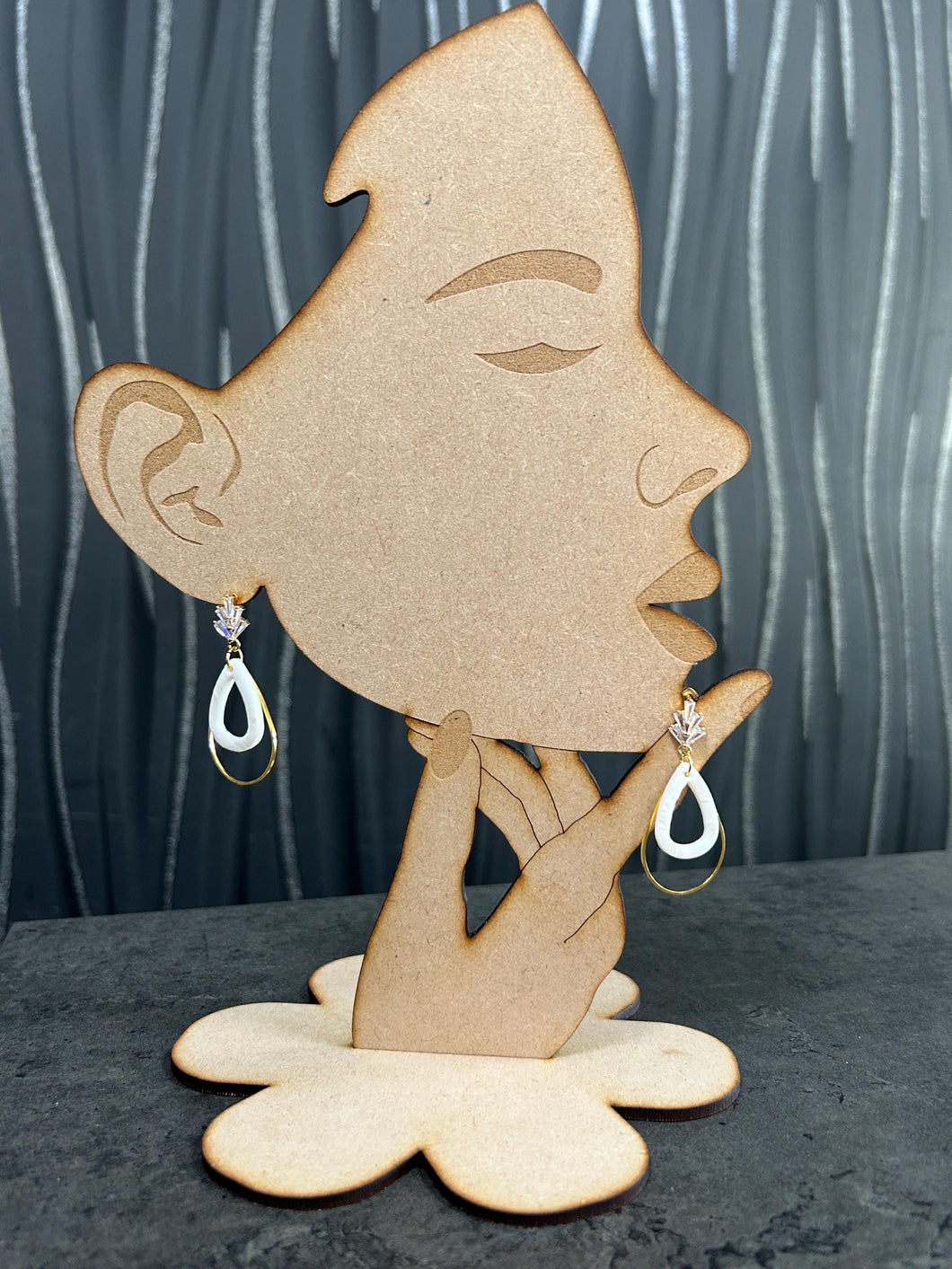 White gold drop hoop Earrings: clay, Cubic Zircona gold, Handmade to order