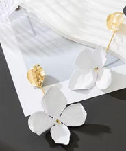 Load image into Gallery viewer, Lightweight Polymer Clay Earrings, Modern drop flower Statement Earrings, stainless steel 14k Gold Over Brass Ear Wires, Hypoallergenic
