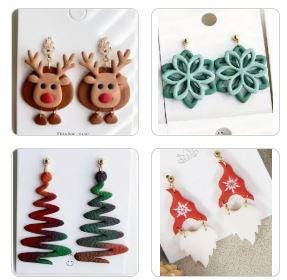 Christmas Themed Earrings: Reindeer,Snowflake, Gonk, Christmas Tree, Highland cow, silver or gold, Handmade to order by Crystal wedding UK