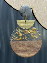 Load image into Gallery viewer, Modern Clay Earrings, Sparkling Resin, Wood, metal and Clay Abstract Earrings –Boho Statement Polymer Clay Dangle Earrings
