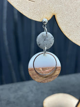 Load image into Gallery viewer, Modern Clay Earrings, Delicate white Resin, Wood, metal and Clay Abstract Earrings –Boho Statement Polymer Clay Dangle Earrings
