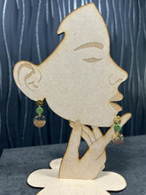 Load image into Gallery viewer, Modern Clay Earrings, gold leaf fleck Resin, Wood, metal and muted sage Clay Abstract Earrings Boho Statement Polymer Clay Dangle Earrings
