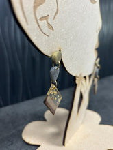 Load image into Gallery viewer, Modern Clay Earrings, Delicate white Resin, Wood, metal and Clay Abstract Earrings –Boho Statement Polymer Clay Dangle Earrings
