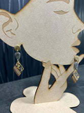 Load image into Gallery viewer, Modern Clay Earrings, Delicate white Resin, Wood, metal and Clay Abstract Earrings –Boho Statement Polymer Clay Dangle Earrings
