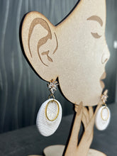 Load image into Gallery viewer, Minimalist White &amp; Gold Circle Earrings | Elegant Modern Dangle Earrings | Lightweight Statement Jewelry
