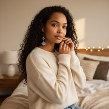 Load image into Gallery viewer, Blue and White Marbled Polymer Clay Earrings and Necklace Set – Handmade Lightweight Jewelry Gift for Her
