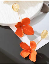Load image into Gallery viewer, Lightweight Polymer Clay Earrings, Modern drop flower Statement Earrings, stainless steel 14k Gold Over Brass Ear Wires, Hypoallergenic
