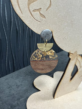 Load image into Gallery viewer, Modern Clay Earrings, Sparkling Resin, Wood, metal and Clay Abstract Earrings –Boho Statement Polymer Clay Dangle Earrings
