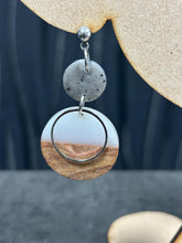 Load image into Gallery viewer, Modern Clay Earrings, Delicate white Resin, Wood, metal and Clay Abstract Earrings –Boho Statement Polymer Clay Dangle Earrings
