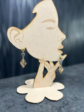 Load image into Gallery viewer, Modern Clay Earrings, Delicate white Resin, Wood, metal and Clay Abstract Earrings –Boho Statement Polymer Clay Dangle Earrings
