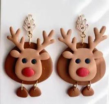 Load image into Gallery viewer, Christmas Themed Earrings: Reindeer,Snowflake, Gonk, Christmas Tree, Highland cow, silver or gold, Handmade to order by Crystal wedding UK
