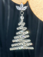 Load image into Gallery viewer, Christmas Tree Earrings: Swarovski elements , in silver or gold, Handmade to order by Crystal wedding UK
