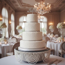 Load image into Gallery viewer, Pearl Rhinestone Wedding Cake Stand: Vintage Inspired Mirror Top
