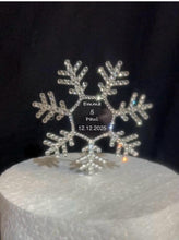 Load image into Gallery viewer, crystal coverd snowflake topper.personalised with bride and groom names
