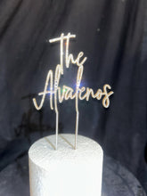 Load image into Gallery viewer, Personalized Crystal Wedding Cake Topper: Gold Rhinestone; ' THE' - your Surname - 8 inch Wide size
