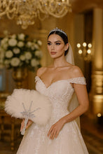 Load image into Gallery viewer, Ostrich Feather Fan Wedding Bouquet: Rhinestone &amp; Pearl Detail
