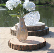 Load image into Gallery viewer, Personalized Wood Slice Cake Stand, Engraved Rustic Wedding Display stand, Personalised Engraved log Slice, Engagement Dessert Display Board
