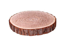 Load image into Gallery viewer, Personalised Engraved Wood Slice, Rustic Wedding Cake Stand
