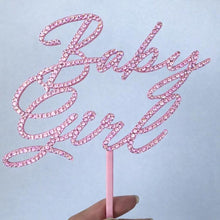 Load image into Gallery viewer, Swarovski Crystal Baby girl Cake Topper: Custom Monogram Letter, pink Rhinestone Bling topper
