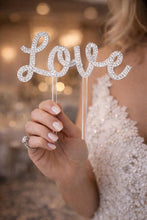 Load image into Gallery viewer, Swarovski Crystal LOVE Cake Topper,4" 6" 8" 10" sizes - Clear, Gold, Rose gold Rhinestone Bling topper
