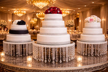 Load image into Gallery viewer, Luxury Crystal Wedding Cake Stand | Cascading Crystal Beaded Cake Stand | Elegant Wedding &amp; Event Display Decor by Crystal wedding uk
