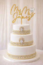 Load image into Gallery viewer, Gold Cake topper,Personalized cake topper,Rustic cake topper,monogram Custom Mr &amp; Mrs cake topper, Wedding Cake topper by Crystal Wedding UK
