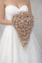Load image into Gallery viewer, Gold Rhinestone Wedding Bouquet: Handmade Crystal Bridal Brooch Bouquet
