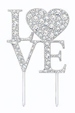 Load image into Gallery viewer, Swarovski Crystal LOVE Cake Topper, 6" Diamante Rhinestone Bling Engagement wedding cake topper
