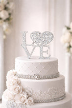 Load image into Gallery viewer, Swarovski Crystal LOVE Cake Topper, 6" Diamante Rhinestone Bling Engagement wedding cake topper
