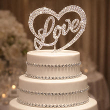 Load image into Gallery viewer, Swarovski Crystal HEART LOVE Cake Topper, 6" Diamante Rhinestone Bling Engagement wedding cake topper
