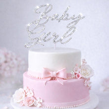 Load image into Gallery viewer, Swarovski Crystal Baby girl Cake Topper: Custom Monogram Letter, pink Rhinestone Bling topper
