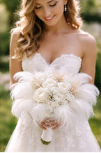 Load image into Gallery viewer, Luxury white feather &amp; rose , vintage-glam, couture bridalbouquet
