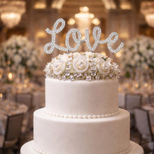Load image into Gallery viewer, Swarovski Crystal LOVE Cake Topper,4" 6" 8" 10" sizes - Clear, Gold, Rose gold Rhinestone Bling topper
