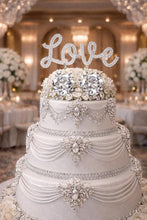 Load image into Gallery viewer, Swarovski Crystal LOVE Cake Topper,4" 6" 8" 10" sizes - Clear, Gold, Rose gold Rhinestone Bling topper

