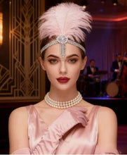 Load image into Gallery viewer, Great Gatsby Headband style , 1920s Flapper Feather Headband headpiece silver rhinestone Fascinator Hairpiece, 1930's hair band ,
