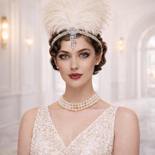 Load image into Gallery viewer, Great Gatsby Headband style , 1920s Flapper Feather Headband headpiece silver rhinestone Fascinator Hairpiece, 1930's hair band ,

