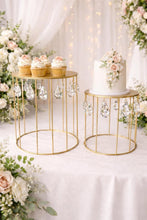 Load image into Gallery viewer, Gold Metal Cake Stand with Crystal Drops, Wedding Event Display
