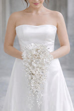 Load image into Gallery viewer, Ivory Pearl &amp; Crystal Bridal Bouquet Rhinestone Wedding bouquet Silver brides Flowers
