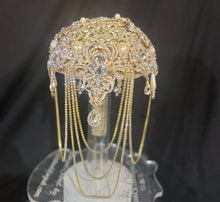 Load image into Gallery viewer, Gold Crystal Brooch Bridal Bouquet – Glam Art Deco Cascade, Handmade Luxury Wedding Bouquet
