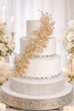 Load image into Gallery viewer, Gold Flower Cake Jewelery Rhinestone Wedding Cake Decoration
