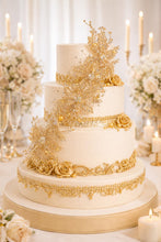 Load image into Gallery viewer, Gold Flower Cake Jewelery Rhinestone Wedding Cake Decoration
