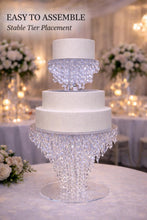 Load image into Gallery viewer, Crystal Chandelier Cake Stand with LED Lights, Luxury Wedding Cake Display, Glass Crystal Cake Riser, Round Wedding Cake Holder
