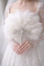 Load image into Gallery viewer, Luxury Ostrich Feather Bridal Fan – Vintage style glass Rhinestone Wedding fan Bouquet
