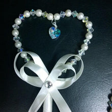 Load image into Gallery viewer, Flower girl wand, Crystal &amp; Pearl heart. by Crystal wedding uk
