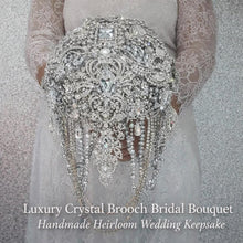 Load image into Gallery viewer, Wedding Bridal Bouquet Crystal Crystal Silver brides brooch Cascade Wedding Bouquet
