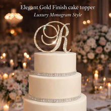 Load image into Gallery viewer, Crystal Letter Cake Topper – 6" tall Gold Clear Rhinestone Monogram, Luxury Wedding &amp; Anniversary Cake Decor
