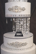 Load image into Gallery viewer, Crystal Chandelier Wedding Cake Stand with LED Lights –1- 3 Tier Floating Cake Display
