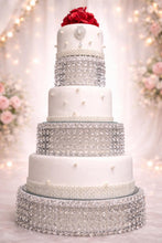 Load image into Gallery viewer, Crystal Cake Stand Set | 3 Tier Wedding Cake Stand | Diamante Crystal Cake Display | Luxury Cake Stand for Weddings &amp; Events

