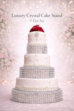 Load image into Gallery viewer, Crystal Cake Stand Set | 3 Tier Wedding Cake Stand | Diamante Crystal Cake Display | Luxury Cake Stand for Weddings &amp; Events

