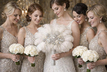 Load image into Gallery viewer, Art Deco Feather Bridal Bouquet | 1920s Gatsby Rhinestone wedding Fan
